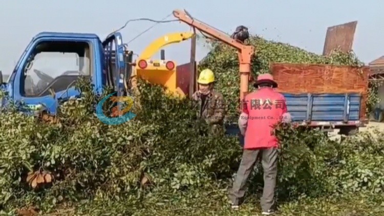 浙江客户定制小型车载式树枝粉碎机，树枝粉碎机直接喷入车厢，方便运输！